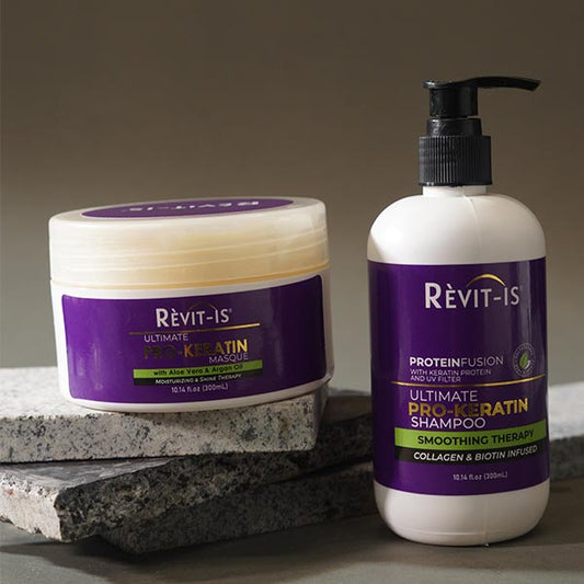 Revitis Keratin combo, Keratin shampoo and Keratin masque, purple color bottle